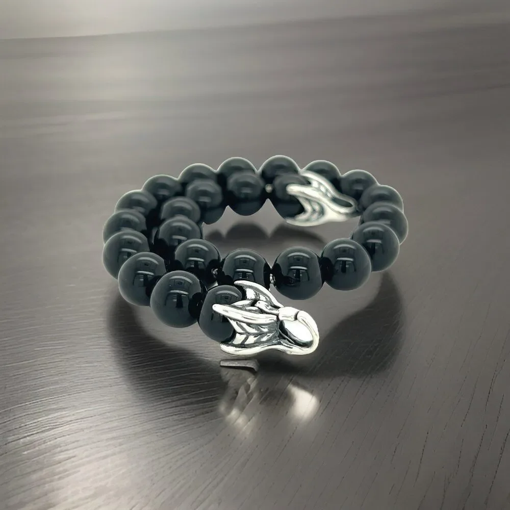 David Yurman Authentic Estate Onyx Spiritual Beads Bracelet 8.5" Silver DY447 - Picture 2 of 10